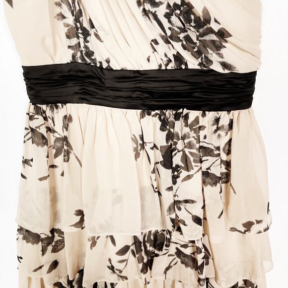Max and Cleo Size 10 Cream Black One Shoulder Floral Dress Pleated Cocktail Tier - Picture 4 of 11